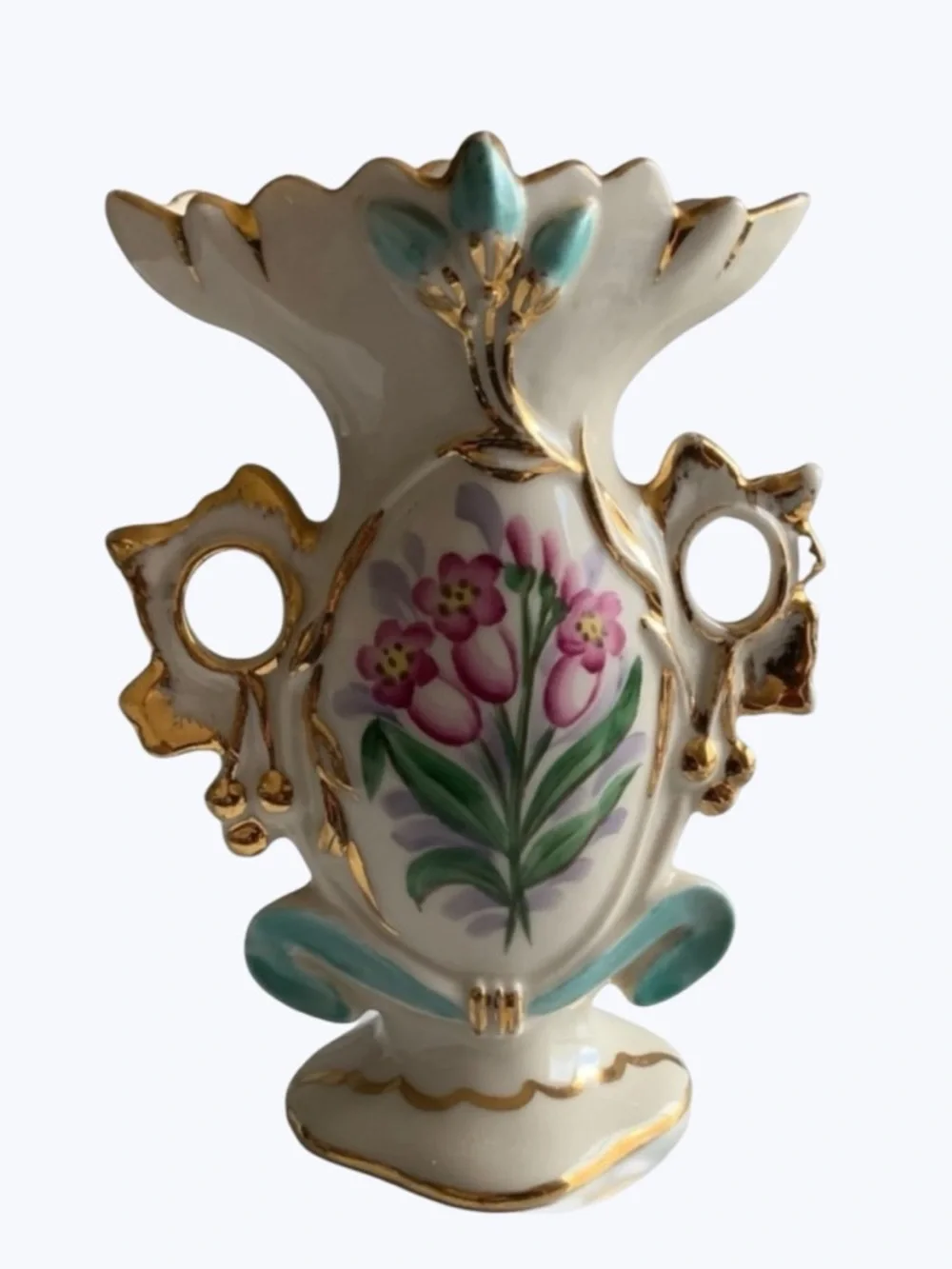 Vintage Weisley Porcelain Double Handle Floral Bud Vase - Picture 8 of 8